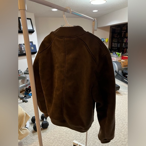 Luxurious Slate and Stone brown faux suede Sherpa-lined bomber jacket, size L - Picture 2 of 2